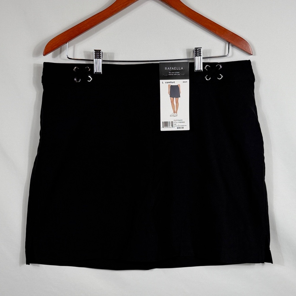 NWT. Rafaella Skort. Womens Black Pull On Comfort Size L. Casual or athletic.
